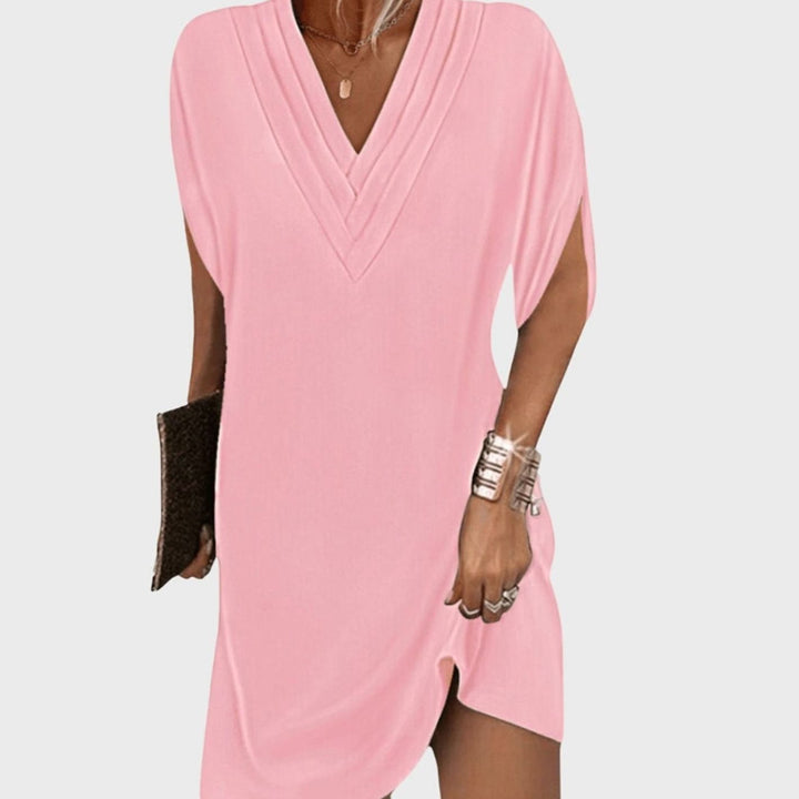 Women's Tummy-Hiding V-Neck Split-Sleeve Mini Dress - Pink