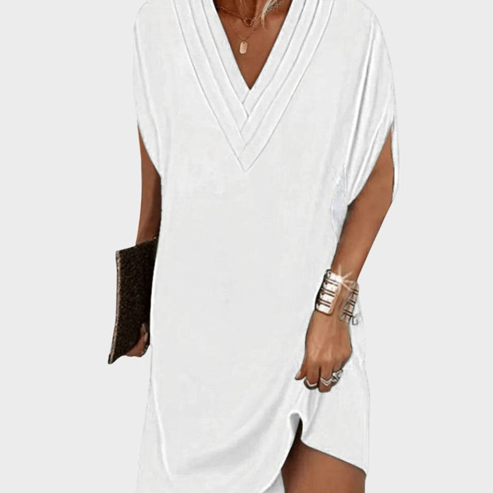 Women's Tummy-Hiding V-Neck Split-Sleeve Mini Dress - White