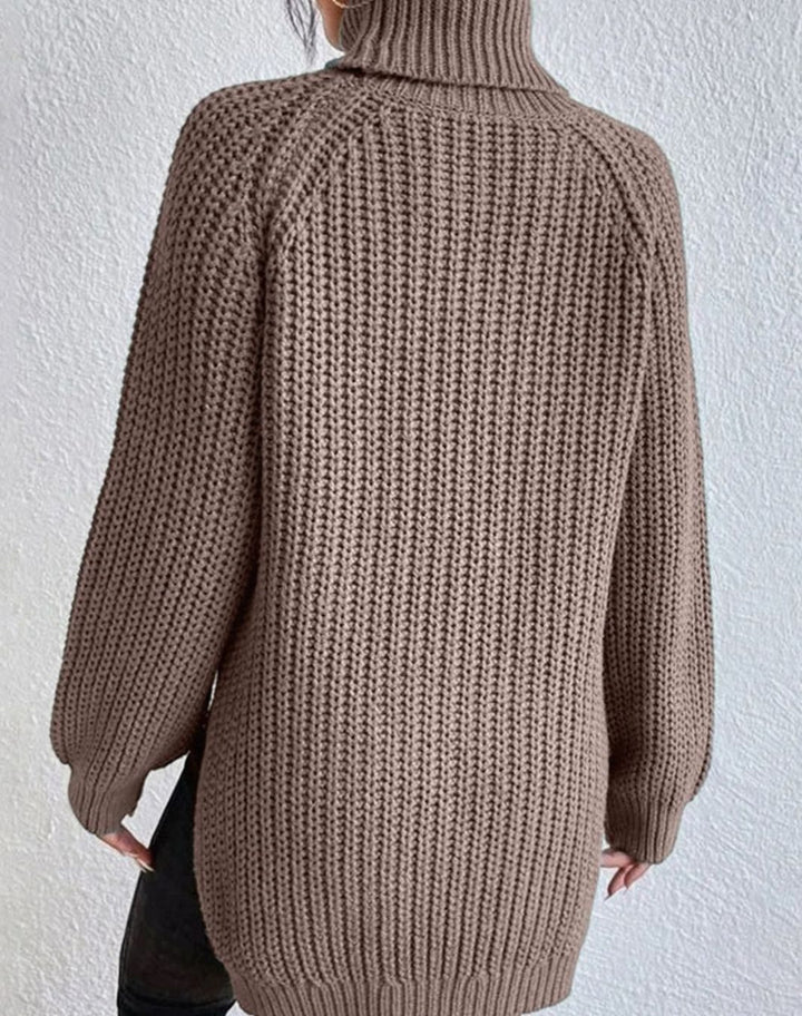 Women's Turtleneck Ribbed Knit Sweater Relaxed-Fit Pullover