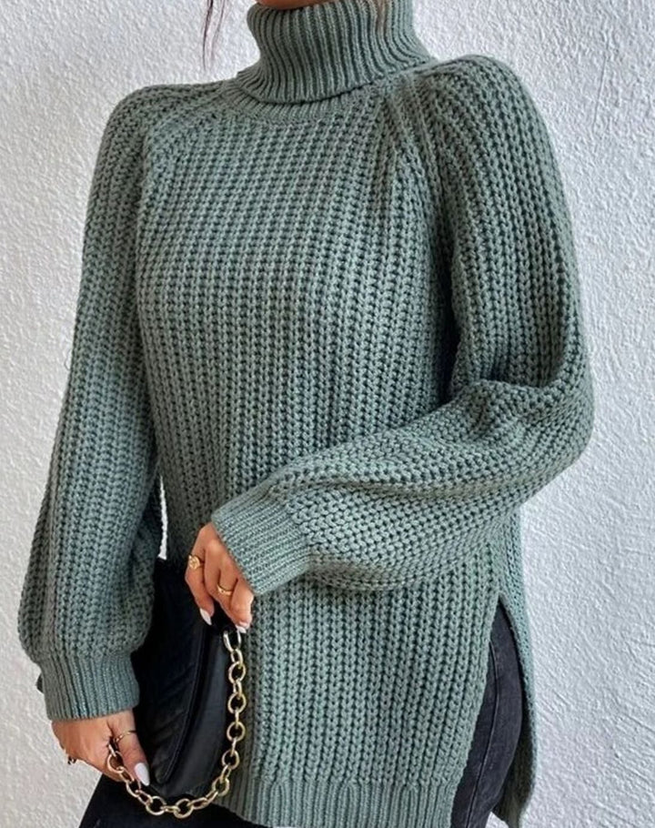 Women's Turtleneck Ribbed Knit Sweater Relaxed-Fit Pullover