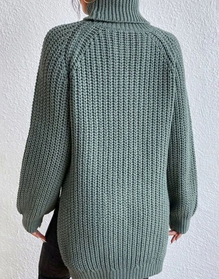 Women's Turtleneck Ribbed Knit Sweater Relaxed-Fit Pullover