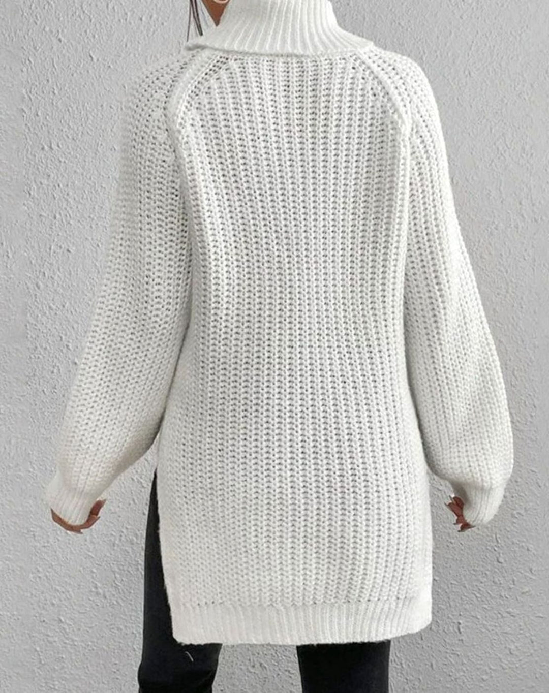 Women's Turtleneck Ribbed Knit Sweater Relaxed-Fit Pullover