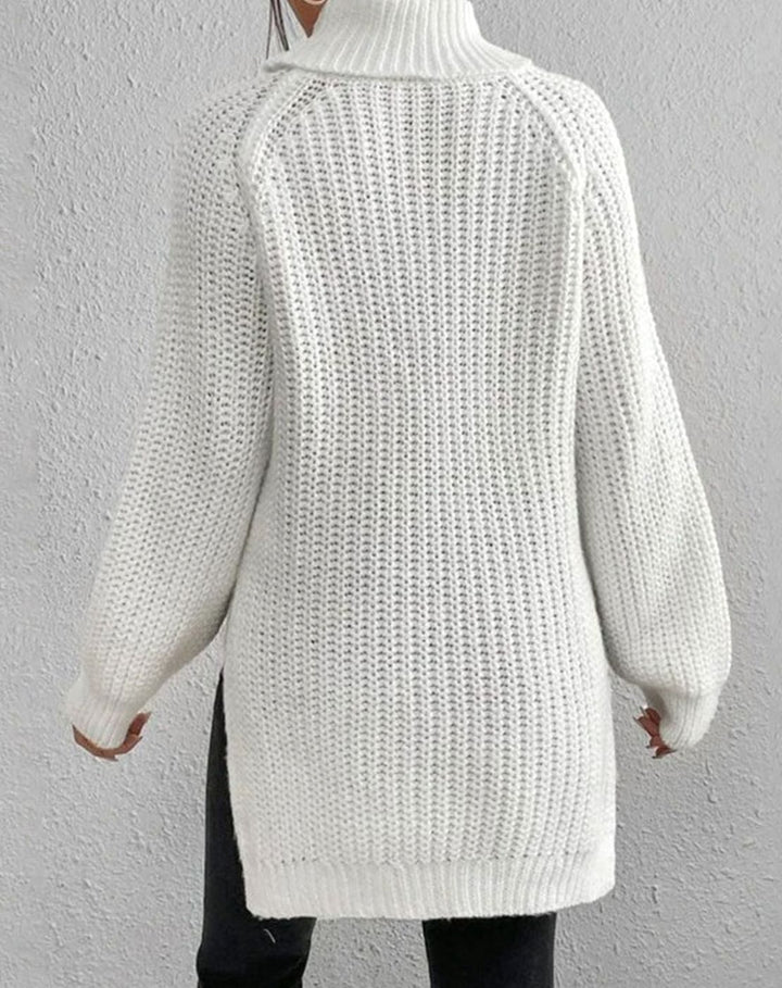 Women's Turtleneck Ribbed Knit Sweater Relaxed-Fit Pullover