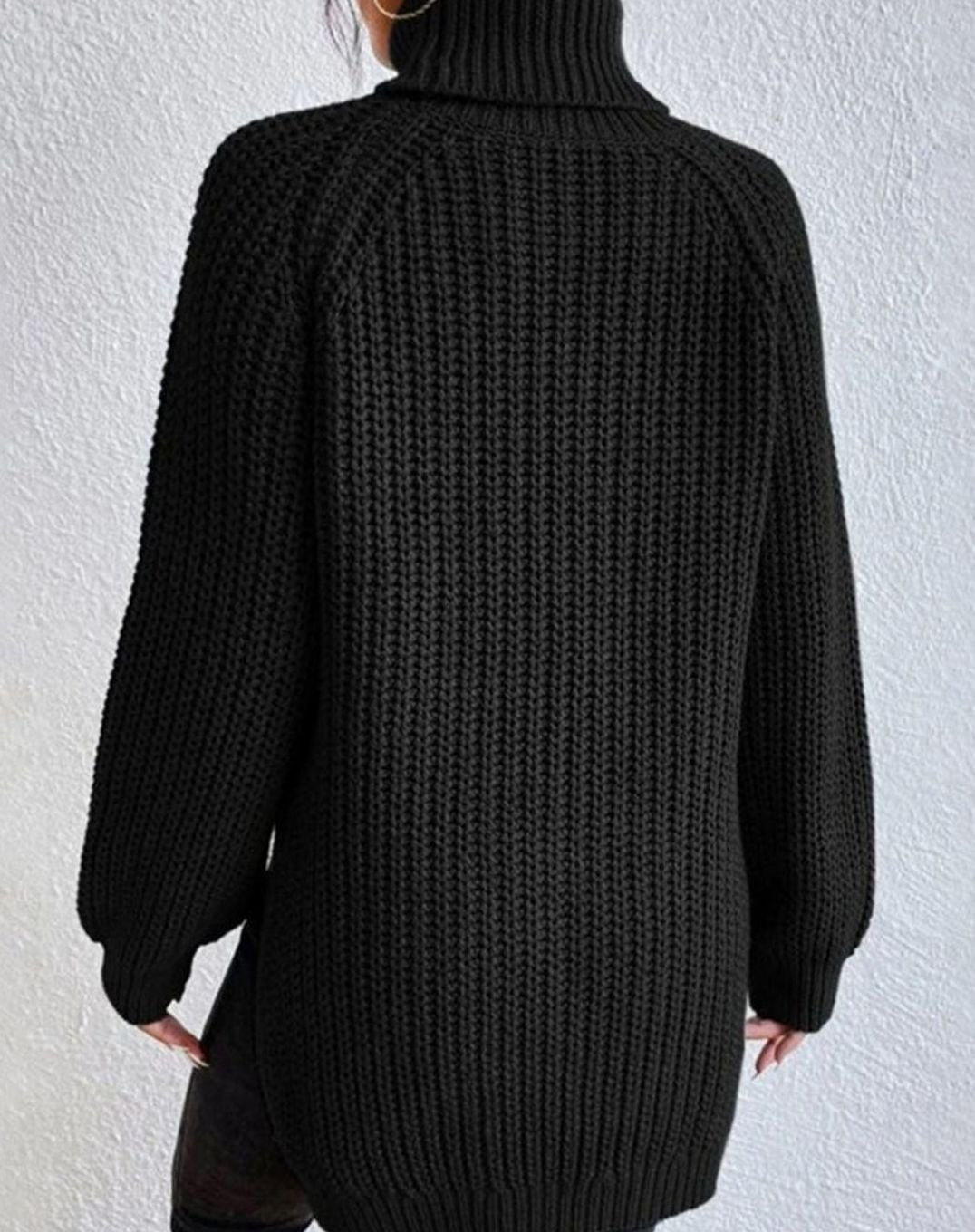 Women's Turtleneck Ribbed Knit Sweater Relaxed-Fit Pullover