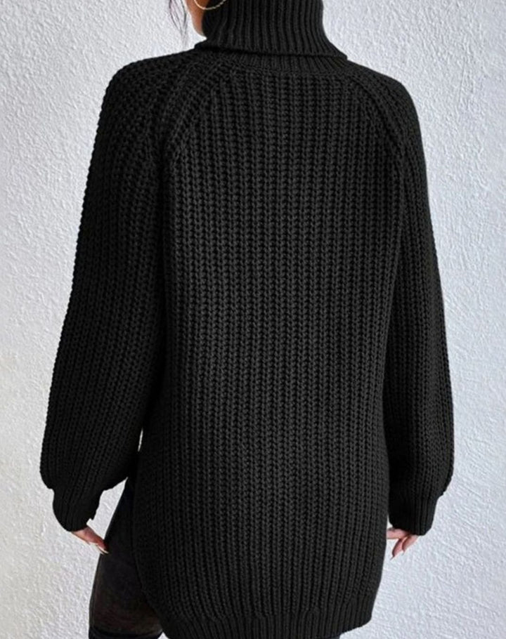 Women's Turtleneck Ribbed Knit Sweater Relaxed-Fit Pullover