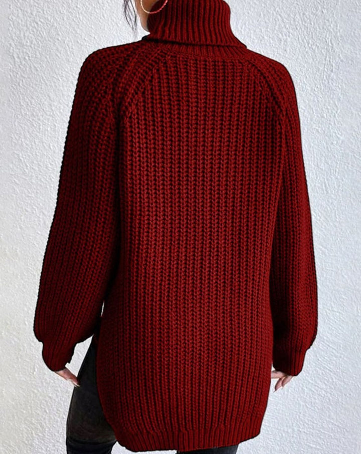 Women's Turtleneck Ribbed Knit Sweater Relaxed-Fit Pullover
