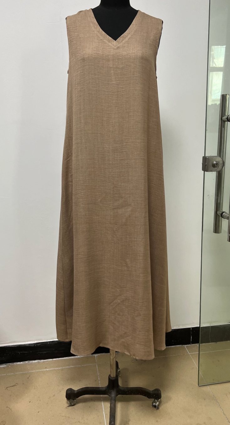 Women's V-Neck Sleeveless Loose Linen-Look Maxi Dress - Khaki