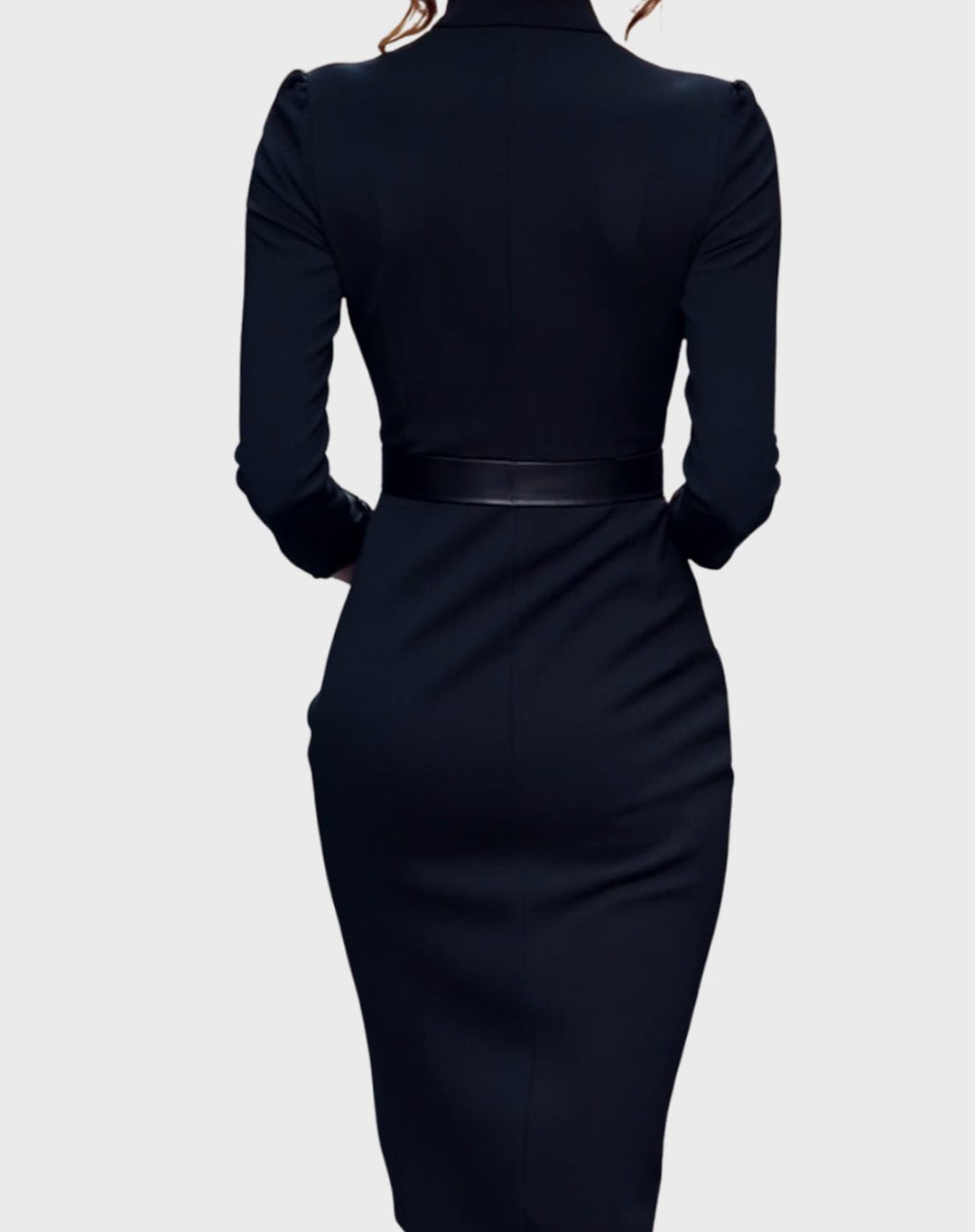 Women's V-Neck Three-Quarter Sleeve Belted Pencil Midi Dress