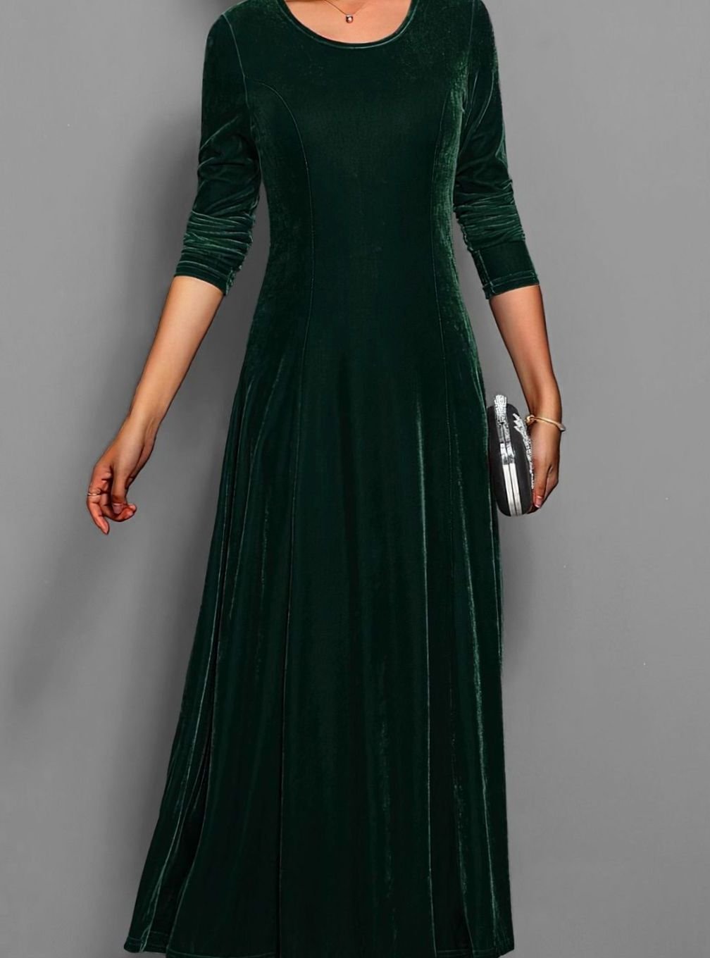 Women's Velvet Long-Sleeve A-Line Party Dress