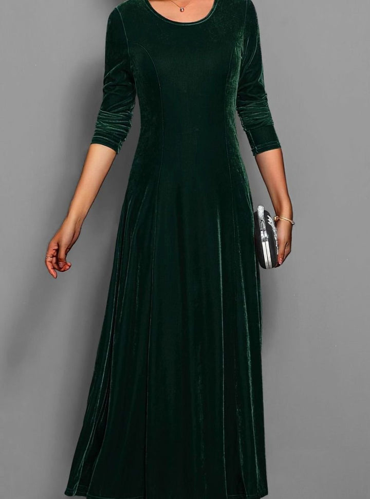 Women's Velvet Long-Sleeve A-Line Party Dress
