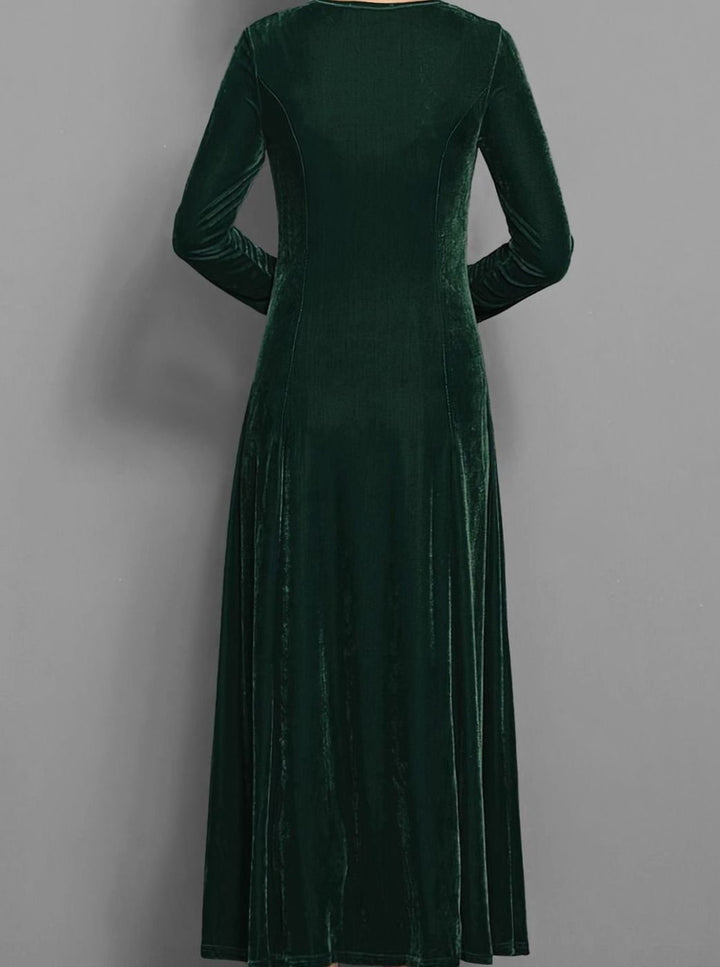 Women's Velvet Long-Sleeve A-Line Party Dress
