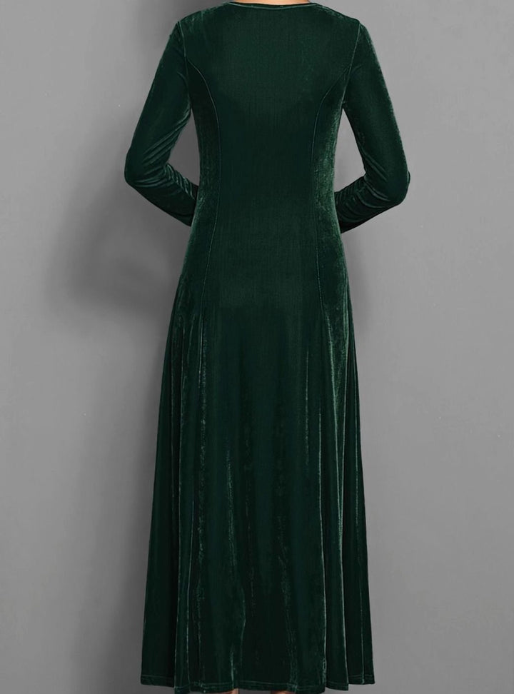Women's Velvet Long-Sleeve A-Line Party Dress