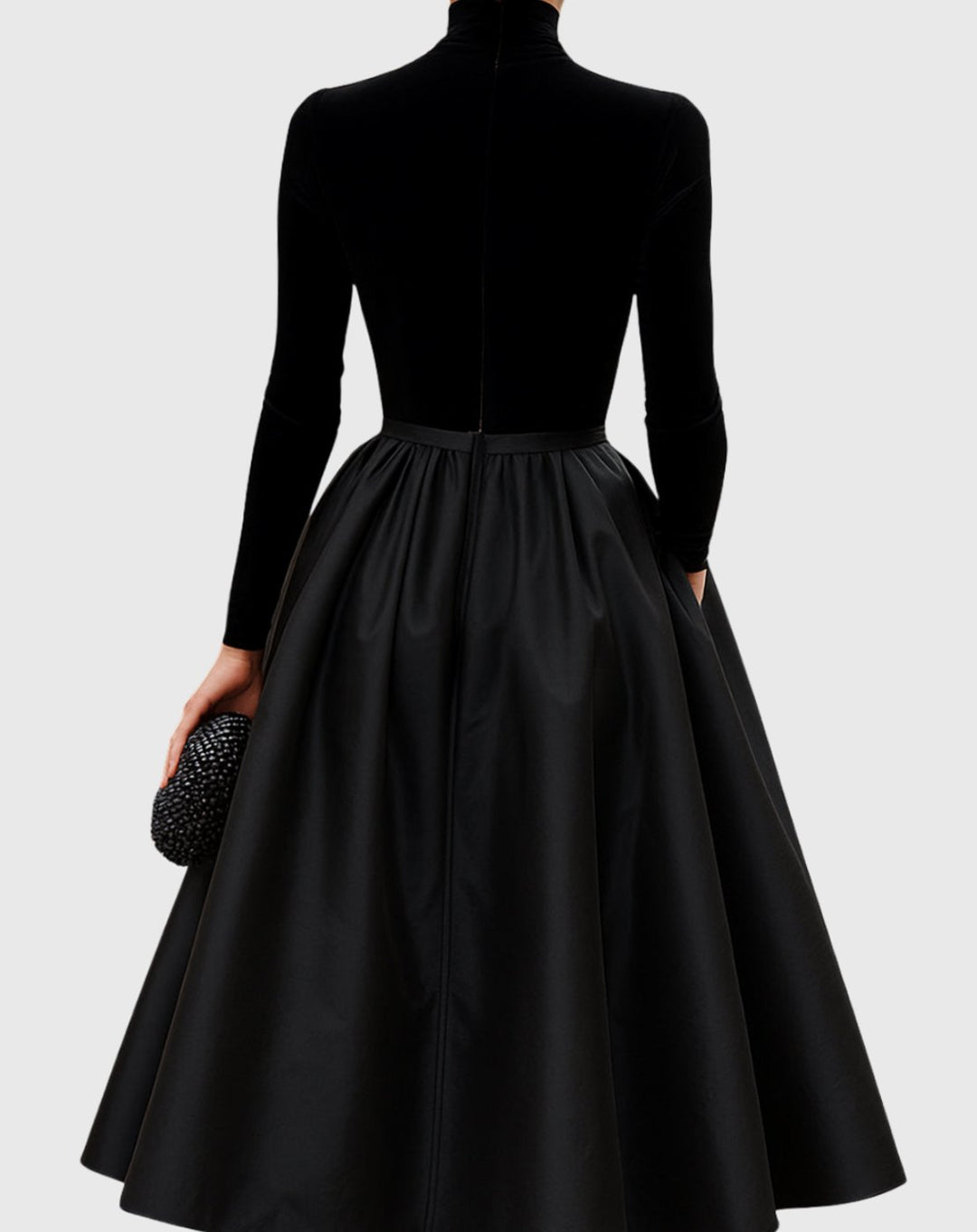 Women's Velvet Turtleneck Satin Full-Skirt Midi Dress