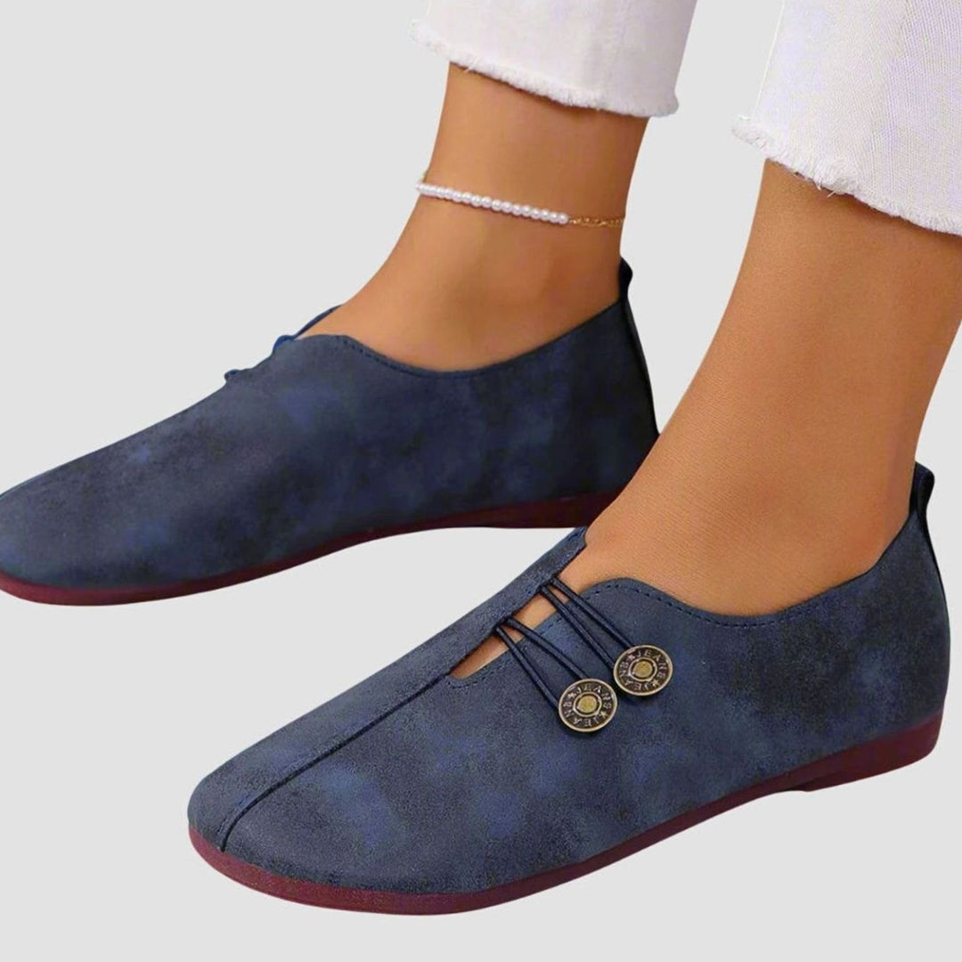 Women's Vintage Button-Detail Flat Comfort Slip-Ons - Blue
