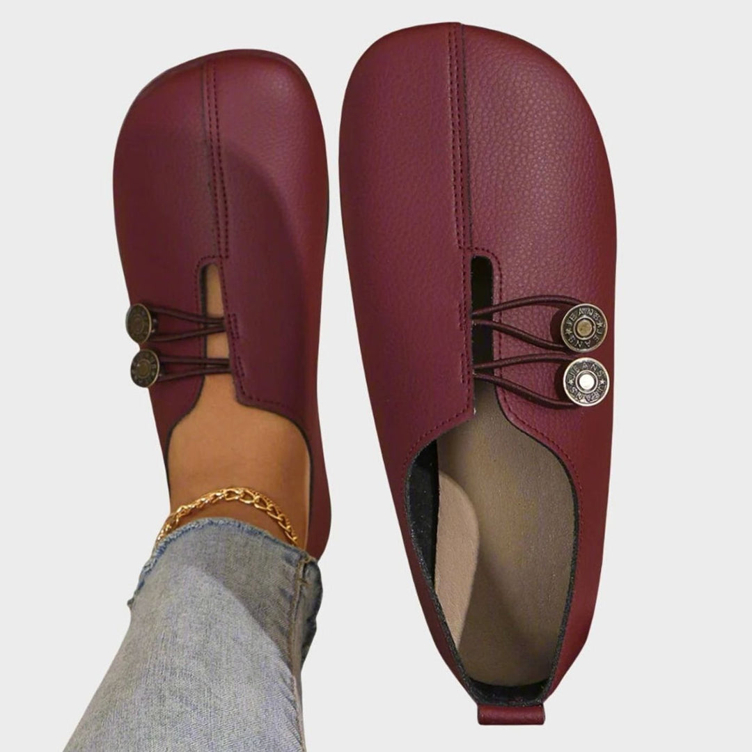 Women's Vintage Button-Detail Flat Comfort Slip-Ons - Red