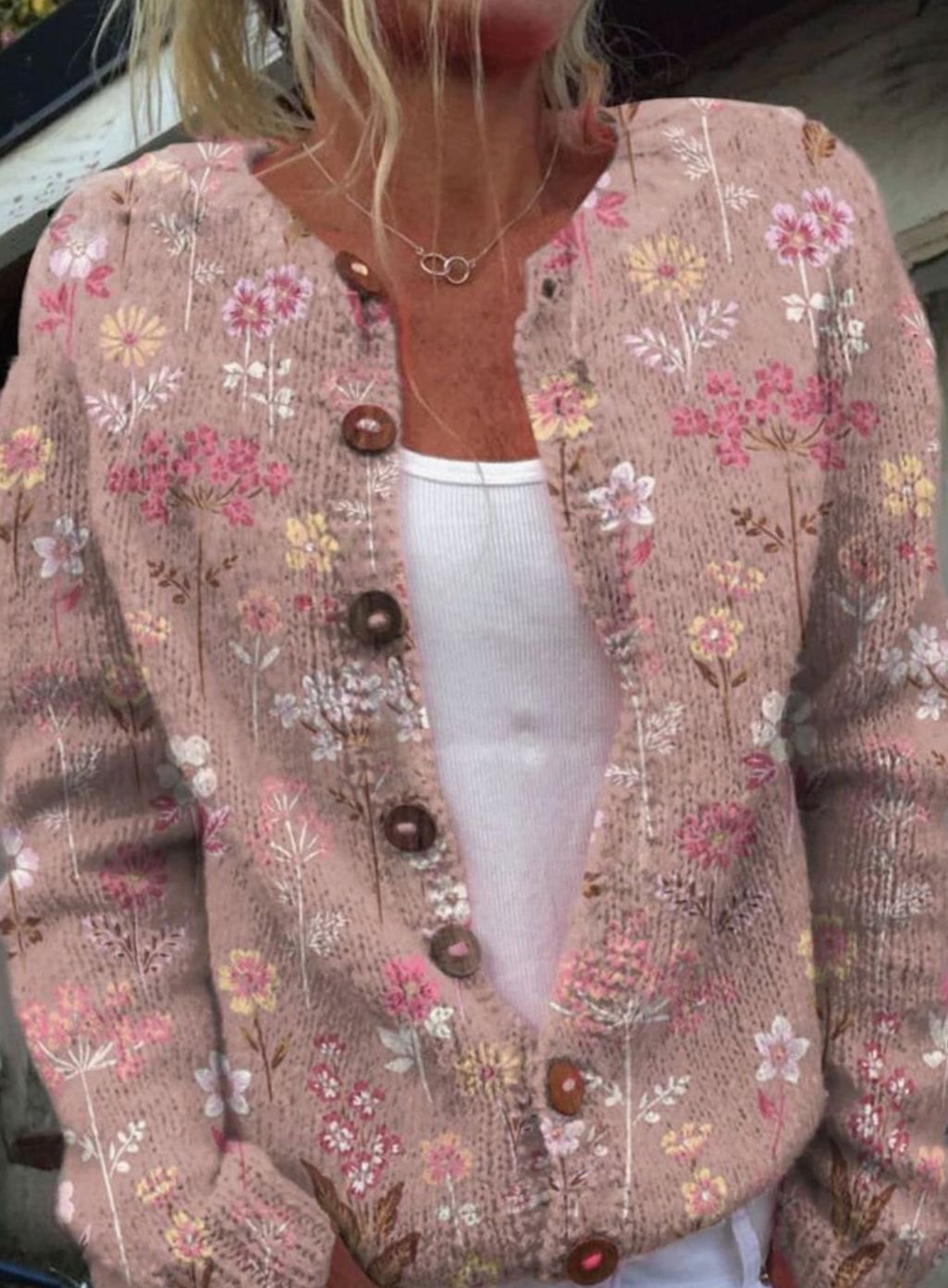 Women's Vintage Floral Knit Cardigan Button-Front Sweater - Pink