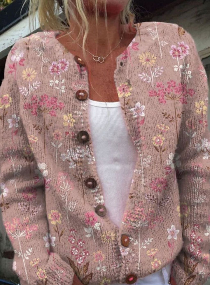 Women's Vintage Floral Knit Cardigan Button-Front Sweater - Pink