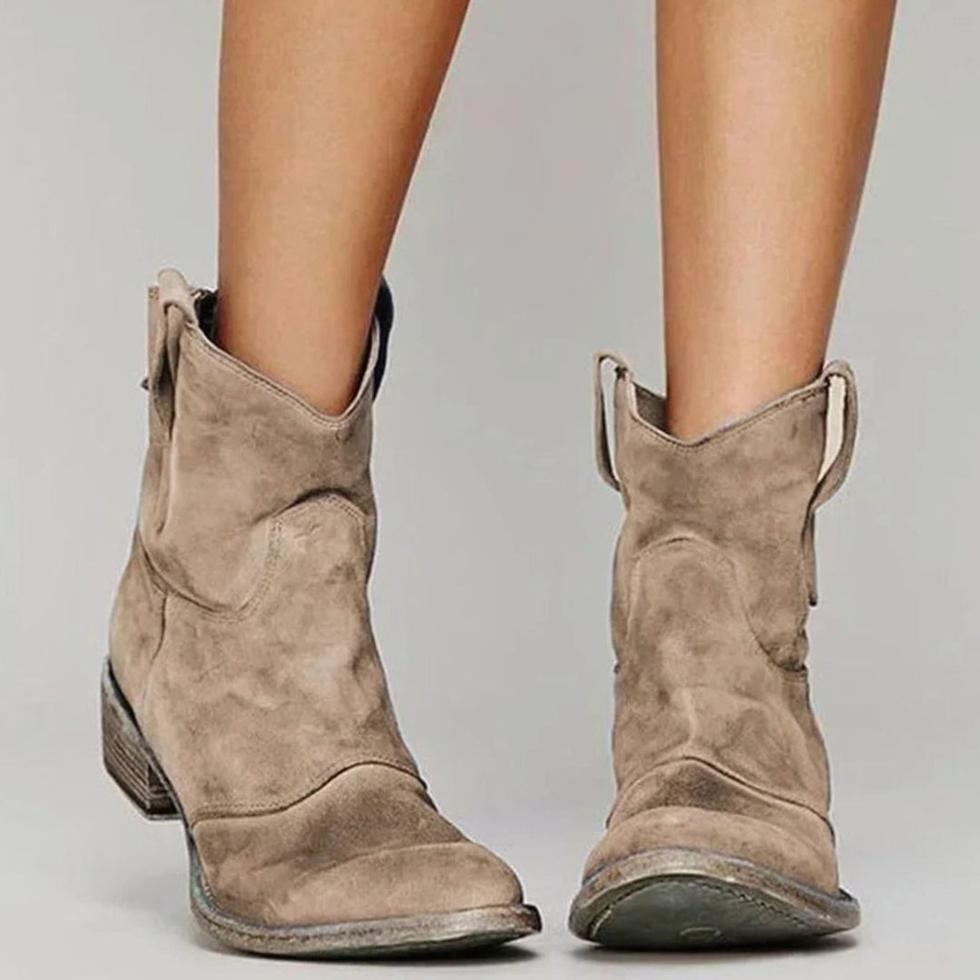 Women's Vintage-Inspired Suede Low-Heel Western Cowboy Boots