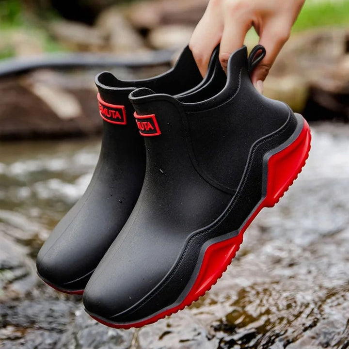 Women's Waterproof Chelsea Slip-On Boots Rubber Outdoor - Red