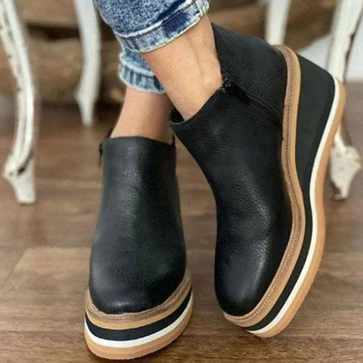 Women's Wedge Platform Chelsea Boots Slip-On Ankle Booties - Black
