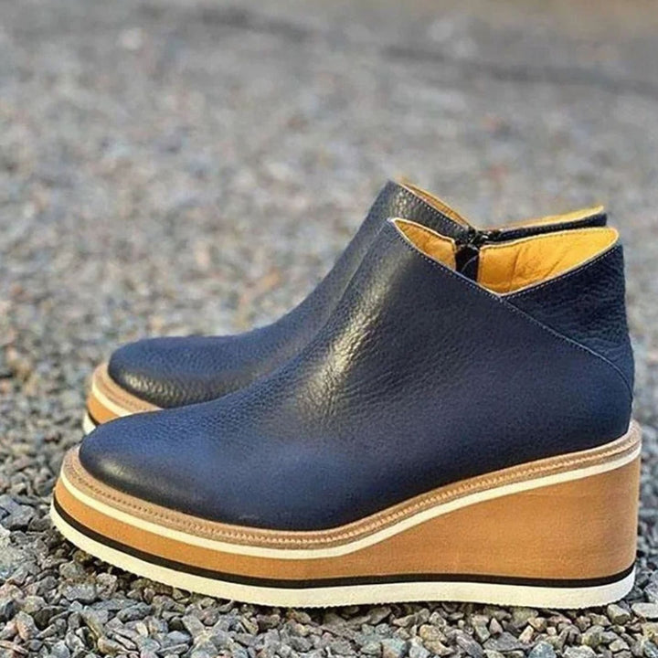 Women's Wedge Platform Chelsea Boots Slip-On Ankle Booties - Blue