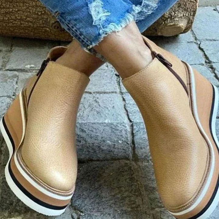 Women's Wedge Platform Chelsea Boots Slip-On Ankle Booties - Khaki