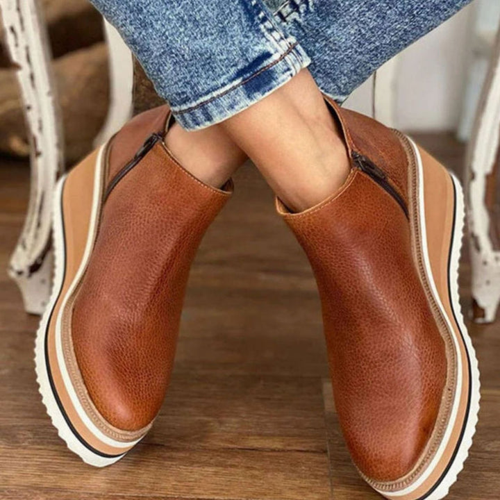 Women's Wedge Platform Chelsea Boots Slip-On Ankle Booties - Brown