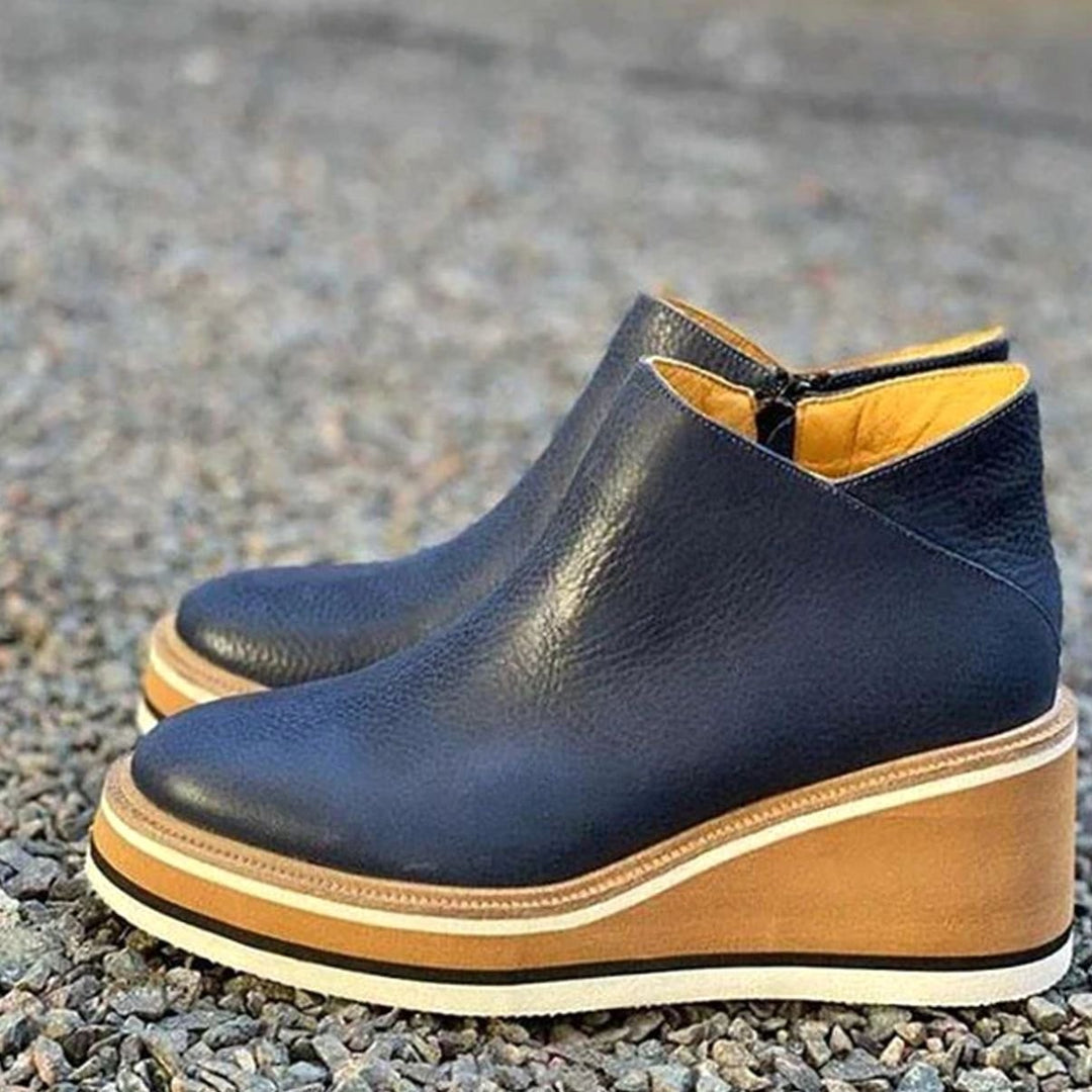 Women's Wedge Platform Side-Zip Ankle Boots - Blue