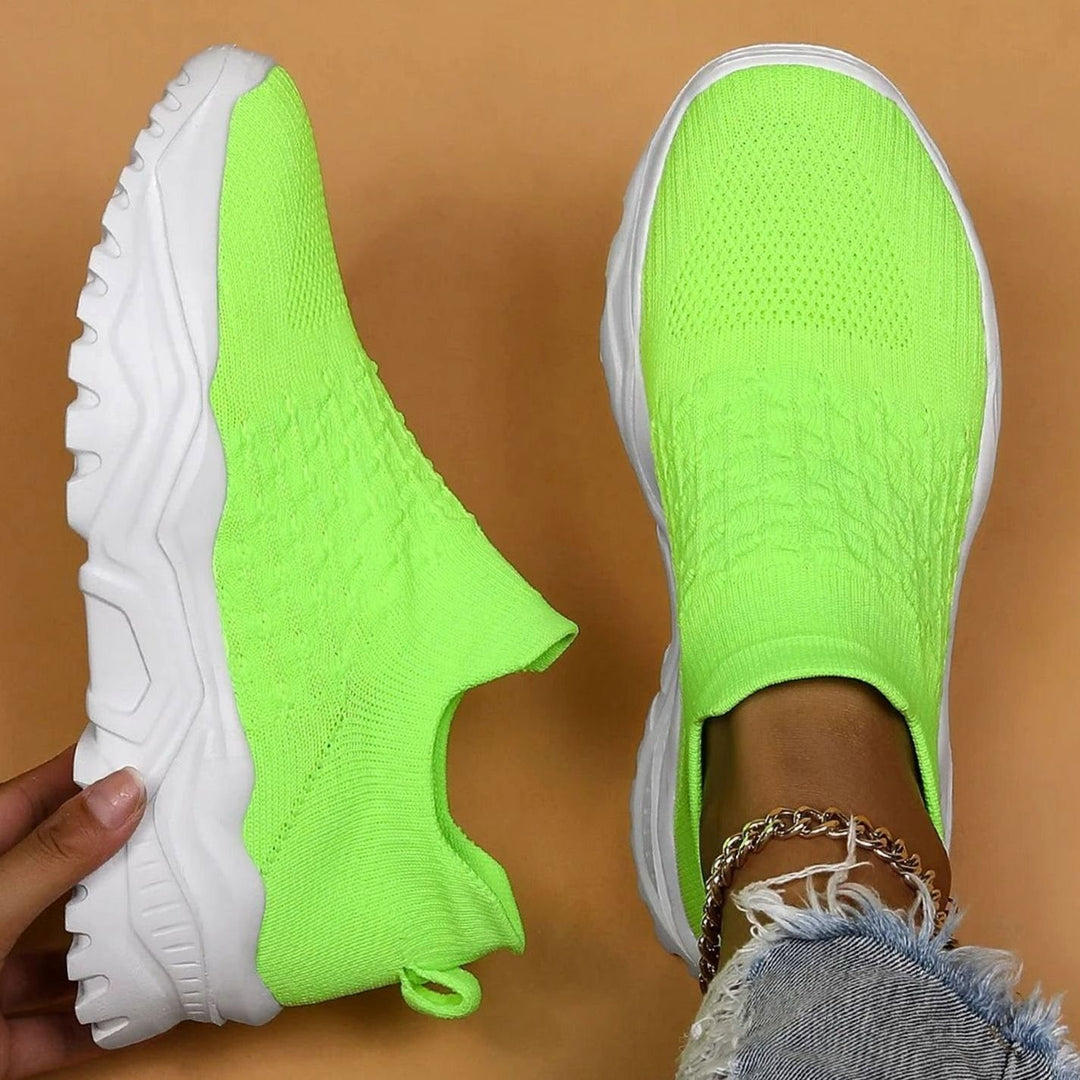 Women's Wide-Fit Knit Sock Slip-On Air Cushion Sneakers - 4