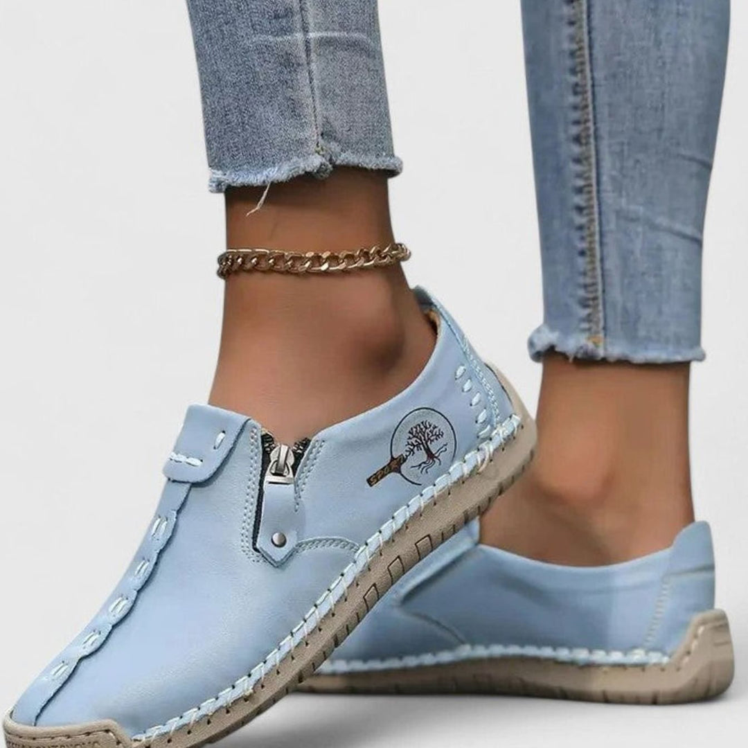 Women's Wide Toe Box Shoes Cushioned Insole Zip Loafers - Blue