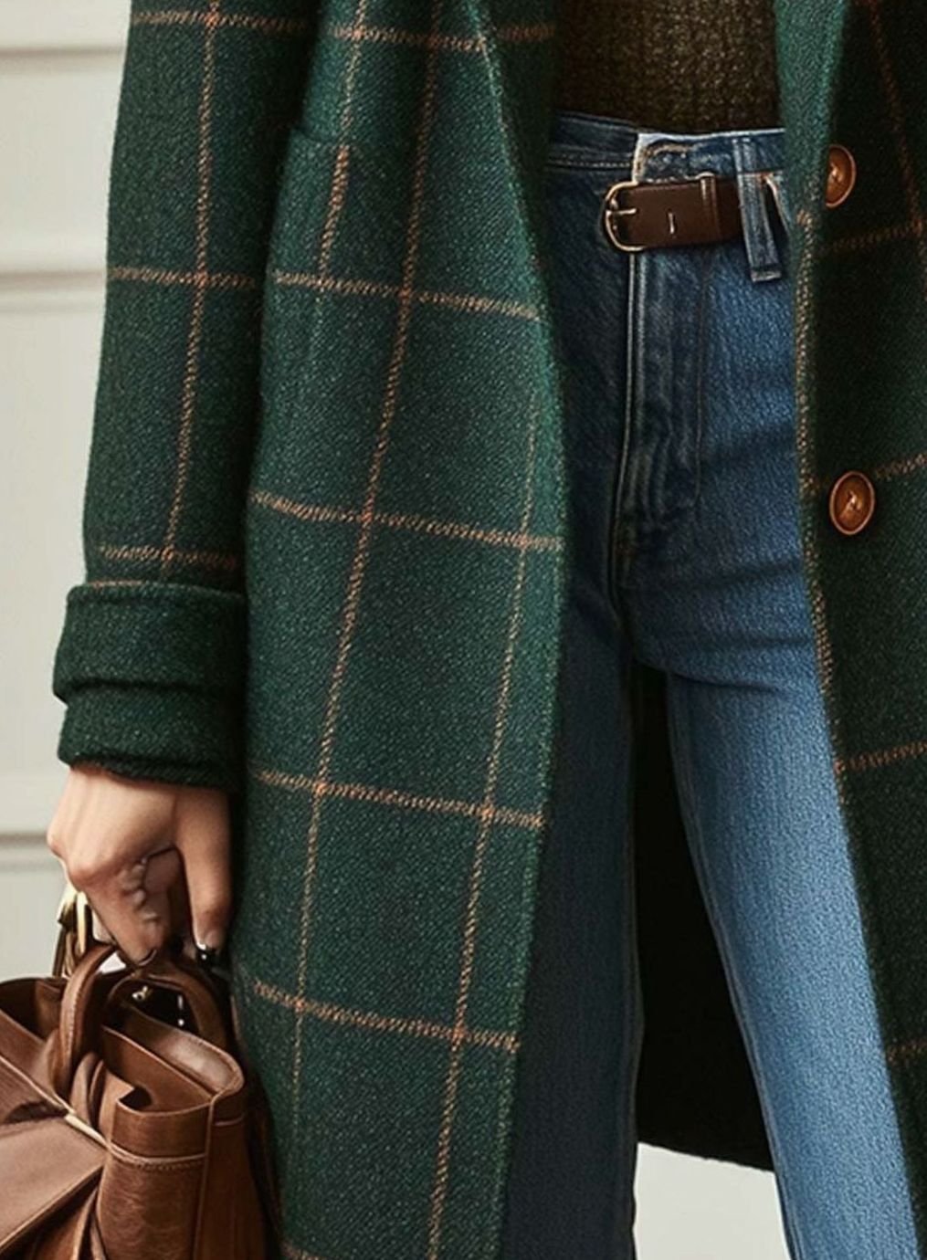 Women's Wool-Blend Tailored Lapel Check Coat