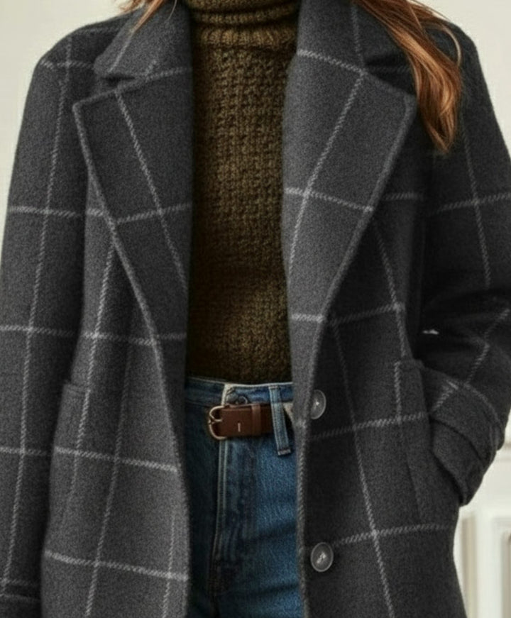 Women's Wool-Blend Tailored Lapel Check Coat
