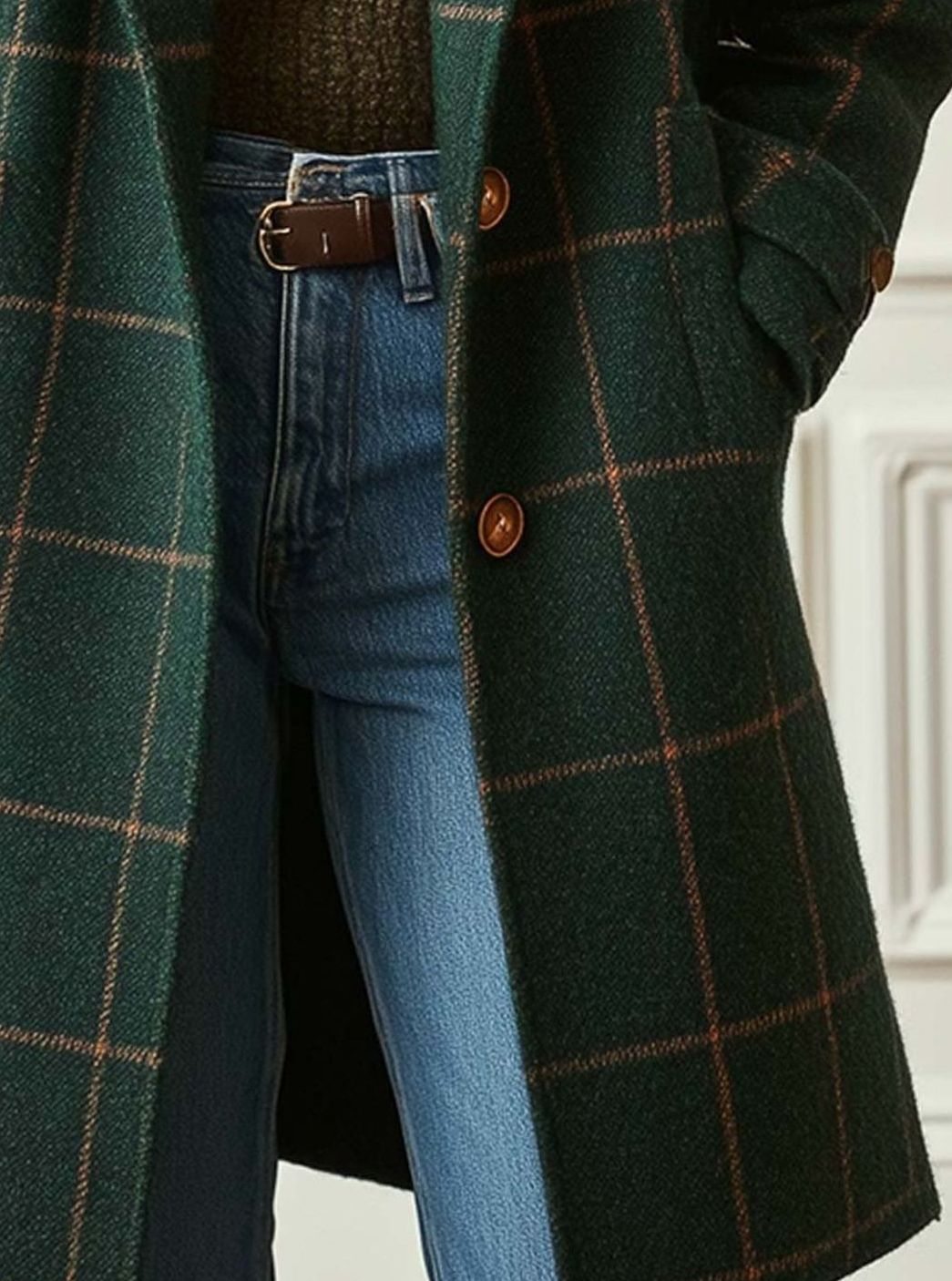 Women's Wool-Blend Tailored Lapel Check Coat
