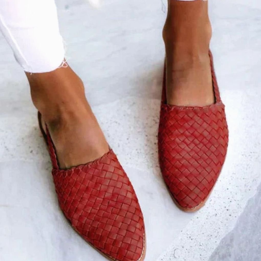 Women's Woven Closed-Toe Artisan Slip-On Flat Loafers - Red