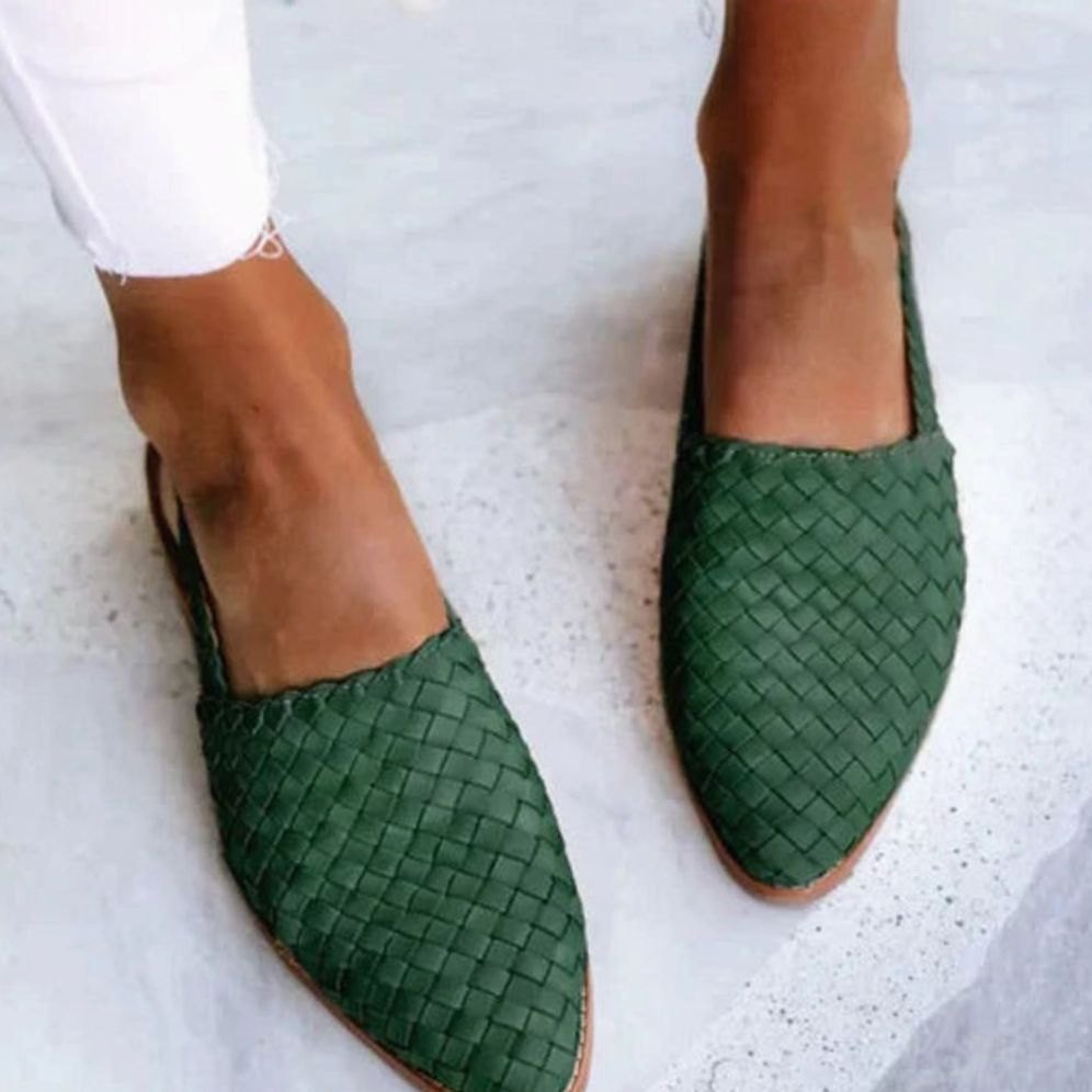 Women's Woven Closed-Toe Artisan Slip-On Flat Loafers - Green