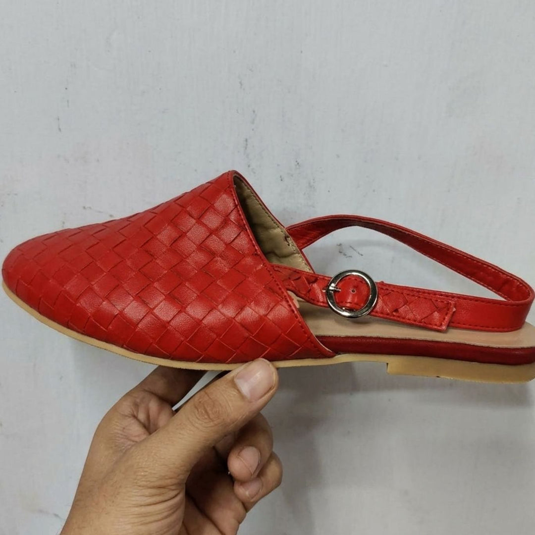 Women's Woven Pointed-Toe Slingback Flat Sandals - Coral Red