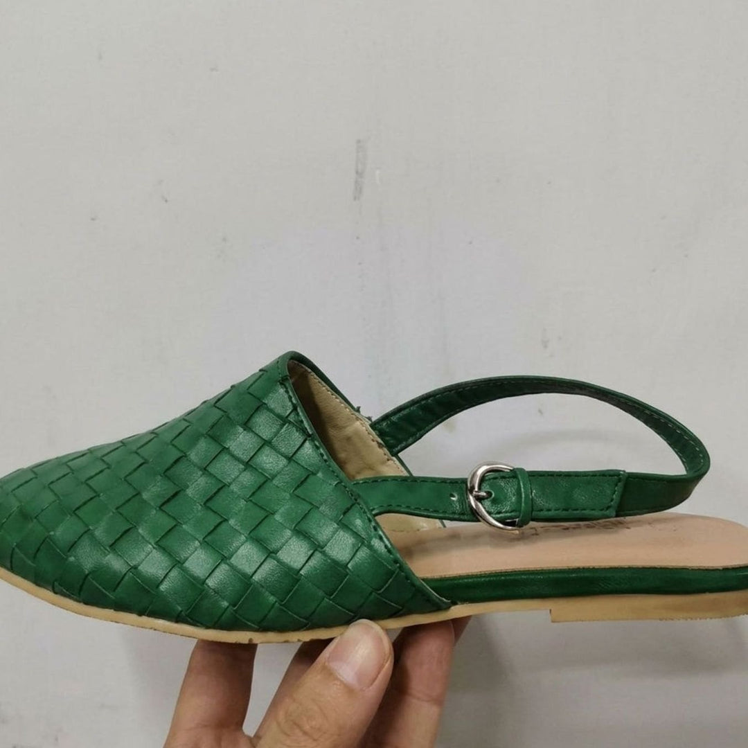 Women's Woven Pointed-Toe Slingback Flat Sandals - Green
