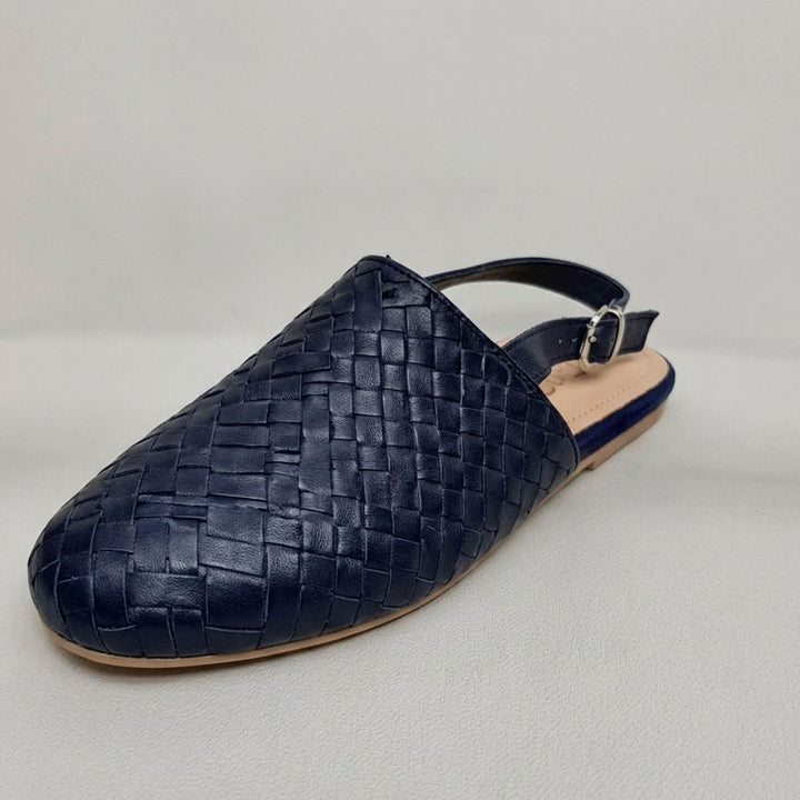 Women's Woven Pointed-Toe Slingback Flat Sandals - Dark Navy