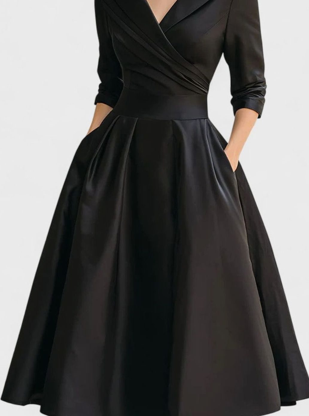 Women's Wrap-Style Surplice A-Line Midi Dress Pockets