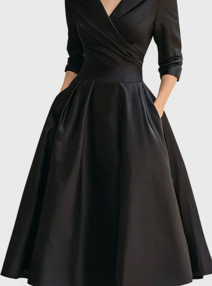 Women's Wrap-Style Surplice A-Line Midi Dress Pockets